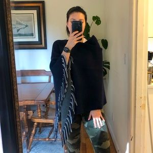 Wool Cashmere Reversible Fringe Poncho